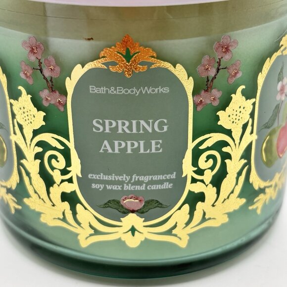 Bath And Body Works Spring Apple 3 Wick Jar Candle 14.5 oz Green Vanilla Pear - Picture 3 of 14